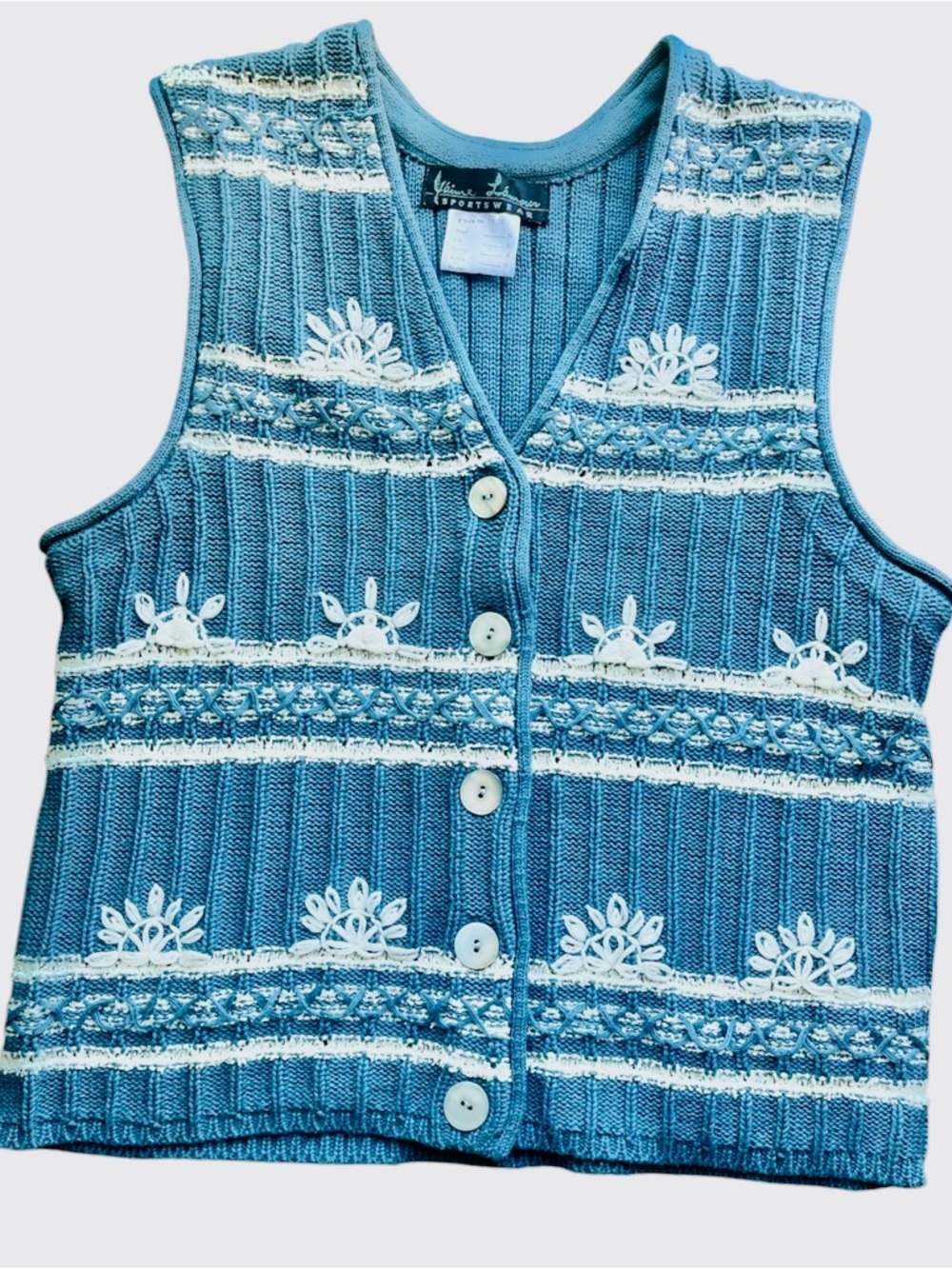 Vintage Embroidered Sweater Vest Cottagecore Button Front Jaime Lamour